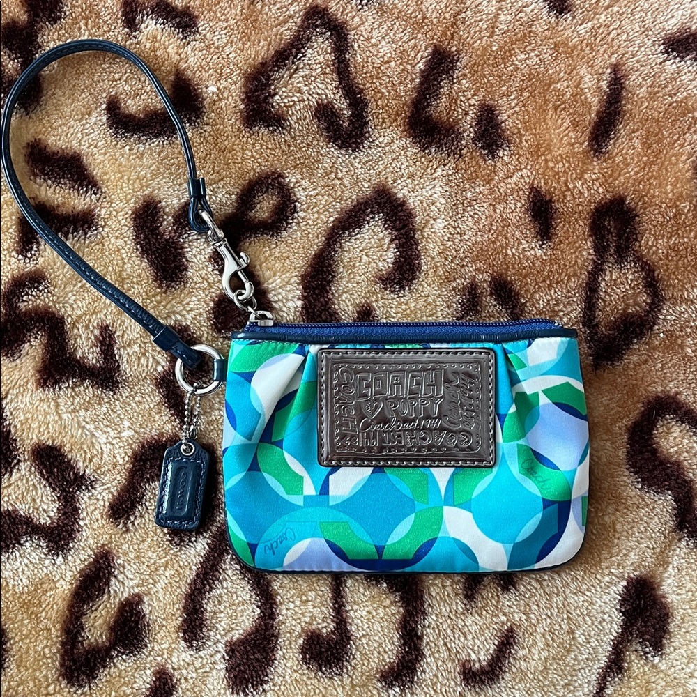 Coach Poppy Blue and Green Geometric Wristlet